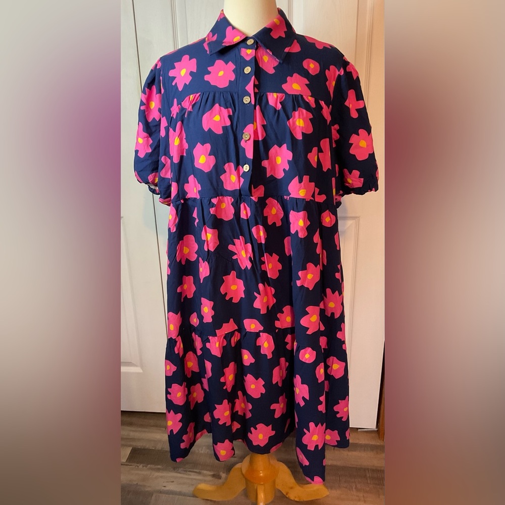 Blakeley Floral Navy Print Pocket Dress Size Small Medium